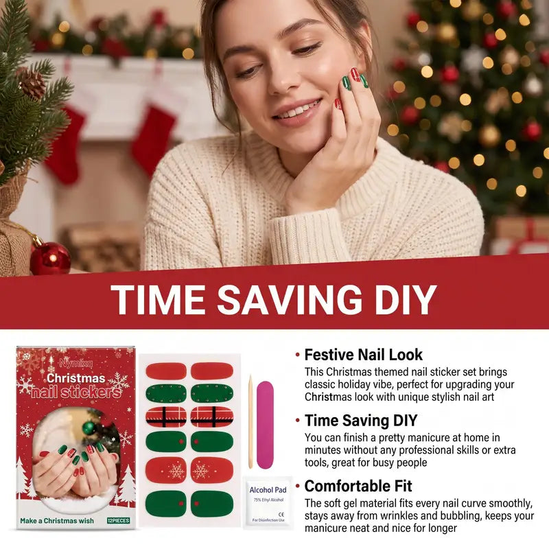 Nymixa Christmas Star Wish Soft Gel Nail Stickers Set Semi Cured DIY