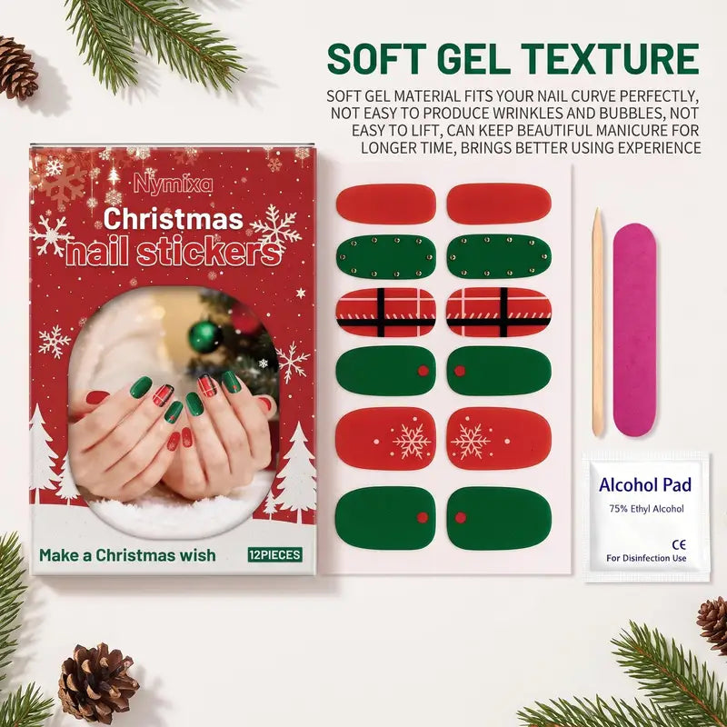 Nymixa Christmas Star Wish Soft Gel Nail Stickers Set Semi Cured DIY