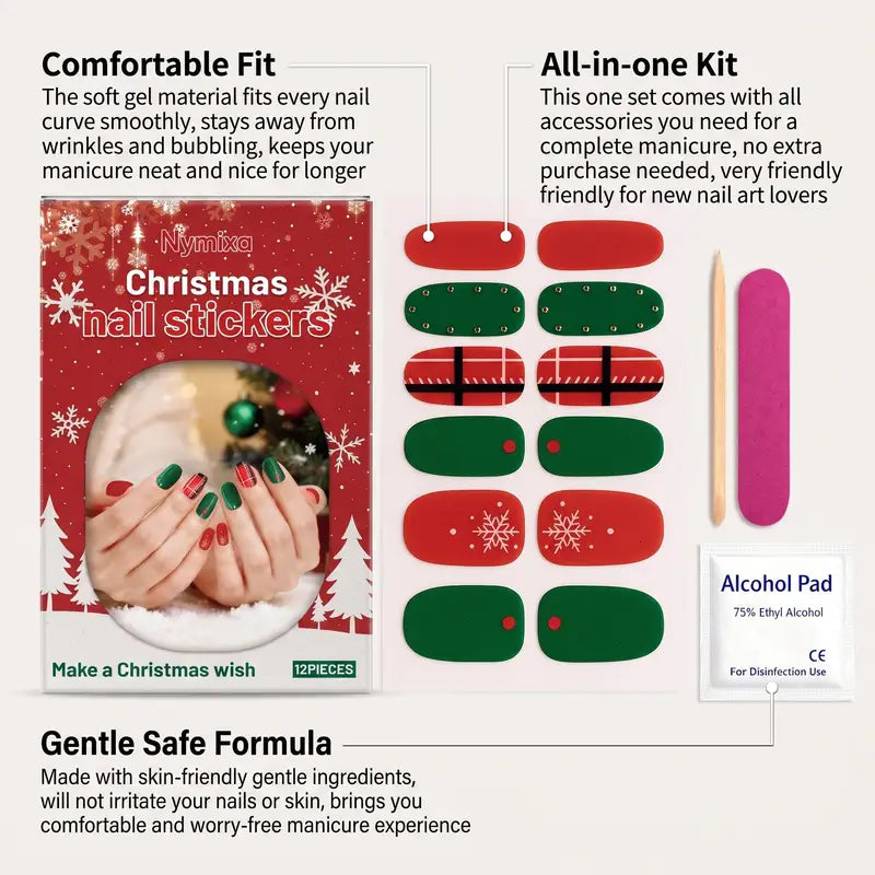 Nymixa Christmas Star Wish Soft Gel Nail Stickers Set Semi Cured DIY