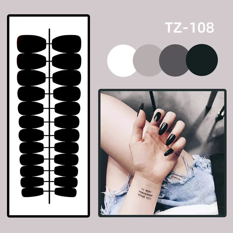 24pcs Blue Press on Nails with Polka Dot Pattern Design Almond Full
