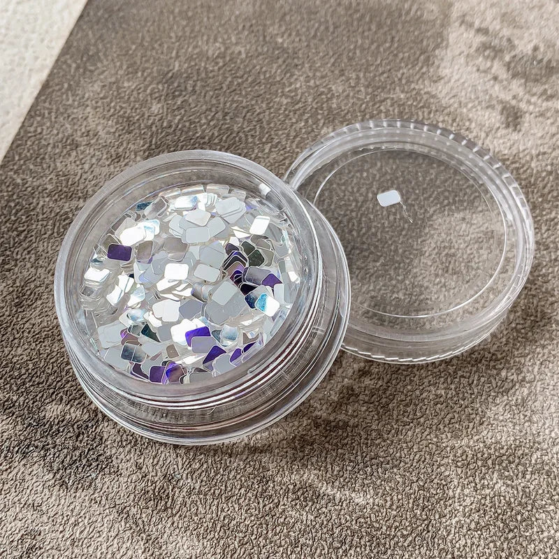 Square silver glitter nail accessories boxed, simple and sparkling,