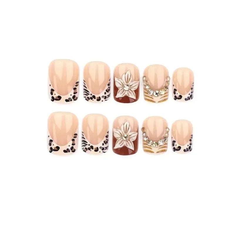 Y2K Cool Girl 3D Embossed Leopard French Press On Nails 24Pcs
