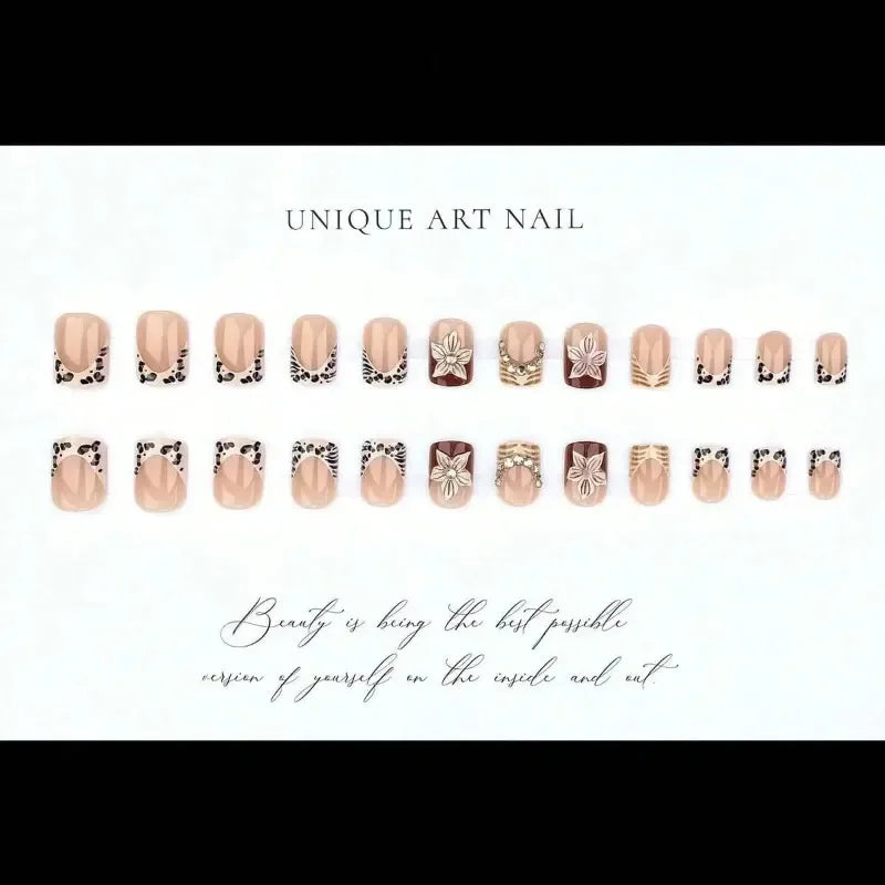 Y2K Cool Girl 3D Embossed Leopard French Press On Nails 24Pcs